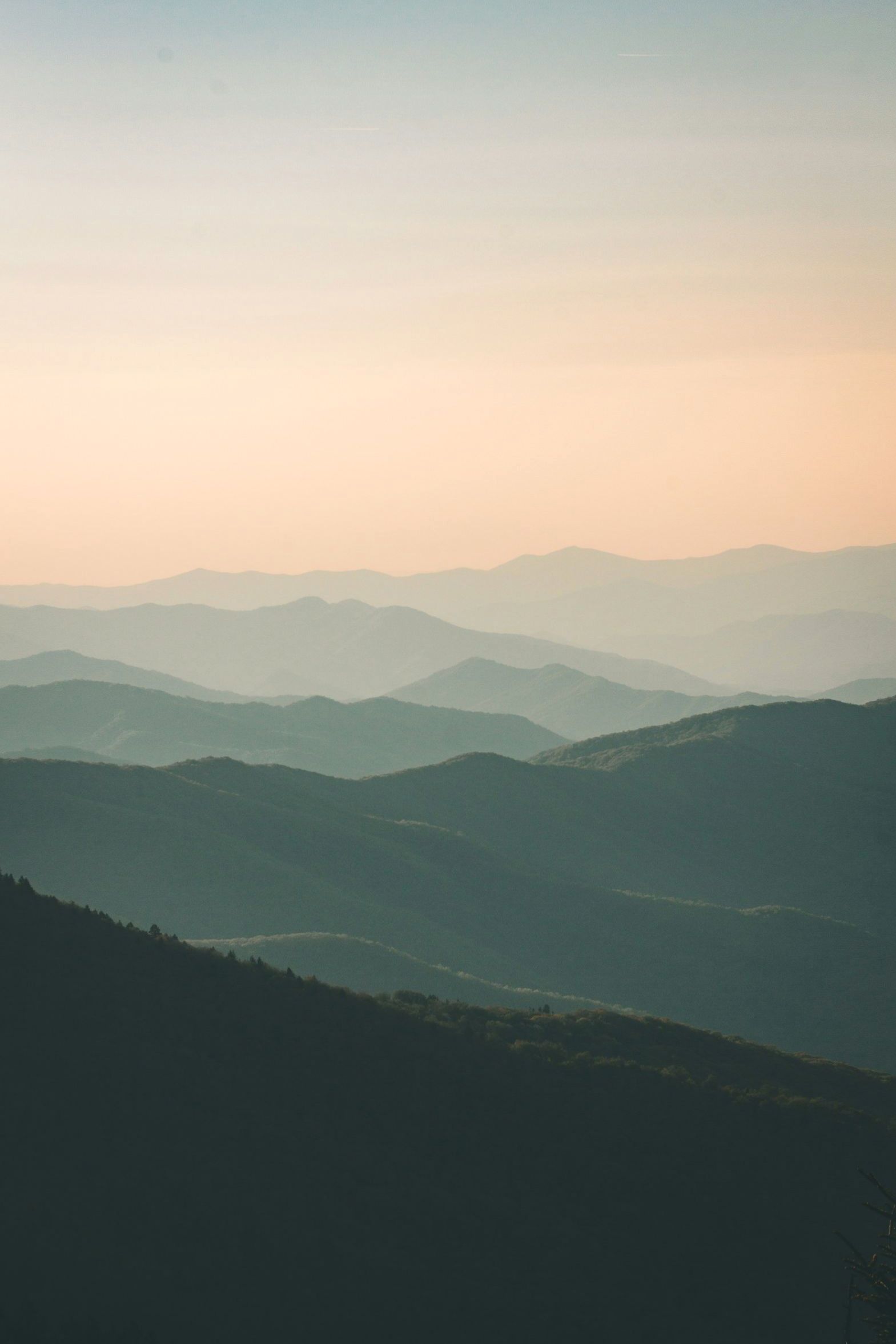 Layered New Zealand mountain ranges fading into dawn light